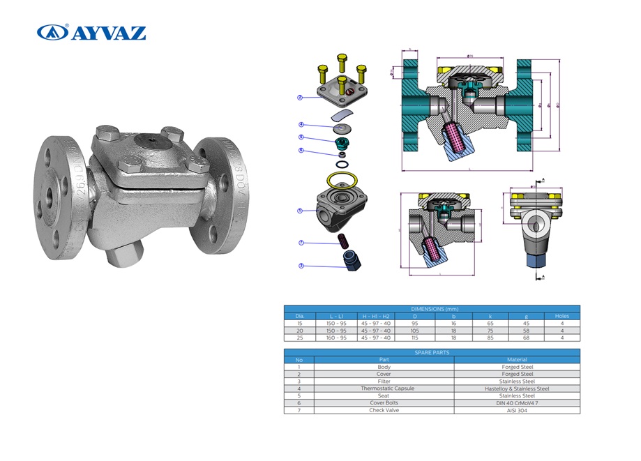 Thermodynamische condenspot TKK 2Y PN40 DN15 met flenzen