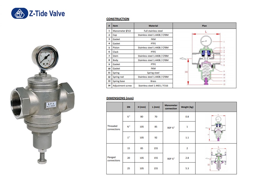 RVS Drukreduceerventiel  PRV-S DN20 met flenzen PN16  4 - 9 bar | DKMTools - DKM Tools