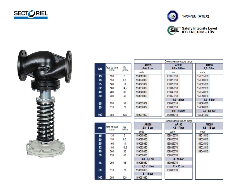 Druk reduceer afsluiter RD10 DN15 AR265 0,4 - 1 bar