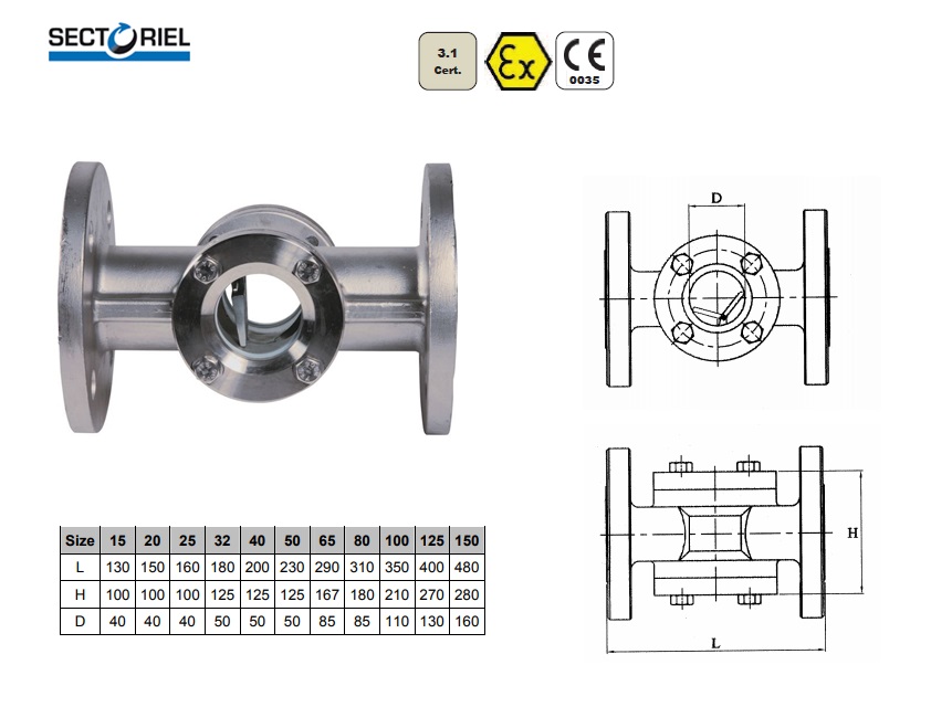 Kijkglas ATEX SKB 2 met PN16 flezen DN15