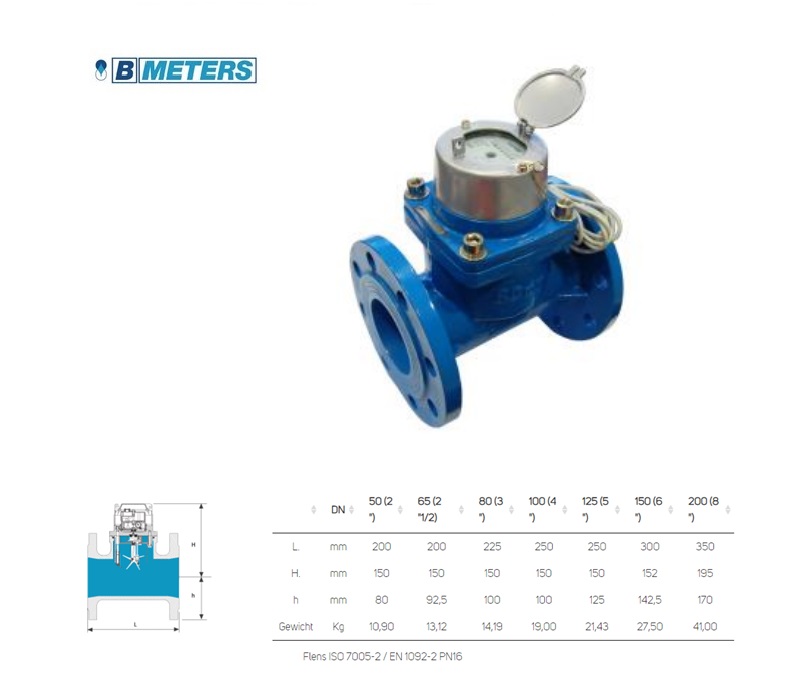 Tangentiele watermeter met pulsmeter DN 50 PN16 1X100L