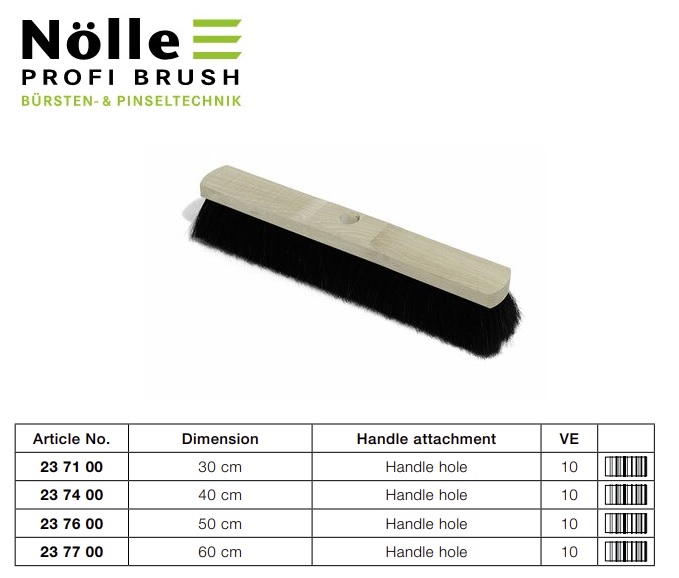 Zaalbezem 30 cm natuurlijk haar met steel gat.