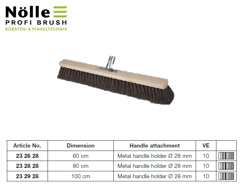 Zaalbezem, 60 cm, Arenga, 28 mm metalen steelhouder