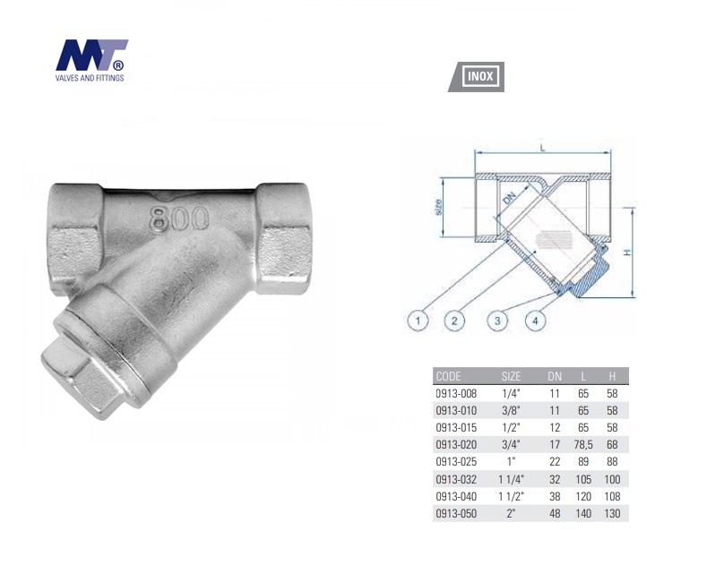 Y-filter AISI-316 F-F PN-16 1/4