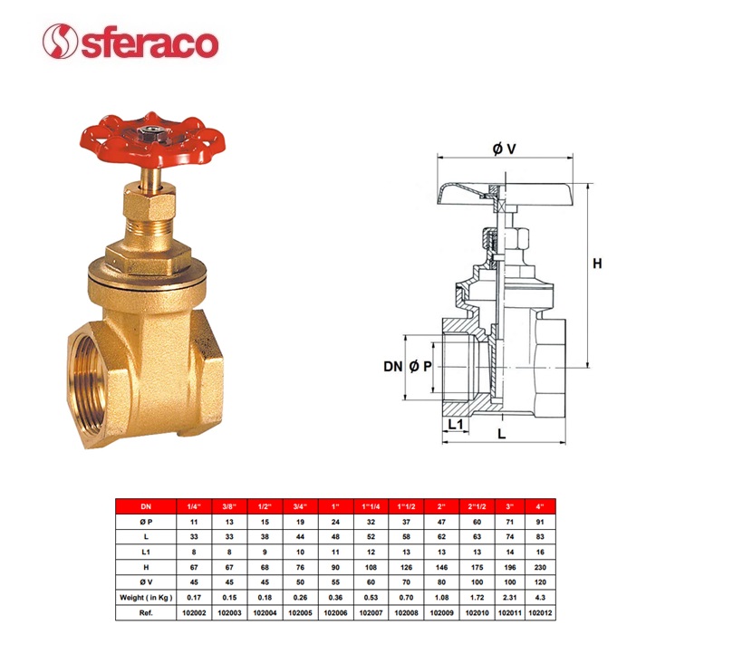 Schuifafsluiter Messing 102 BSP PN16 1/4