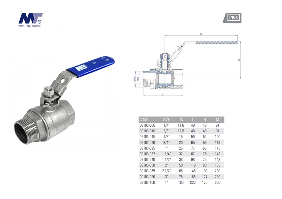 Kogelkraan RVS 316 2-delig BSP bi-bu 1/4