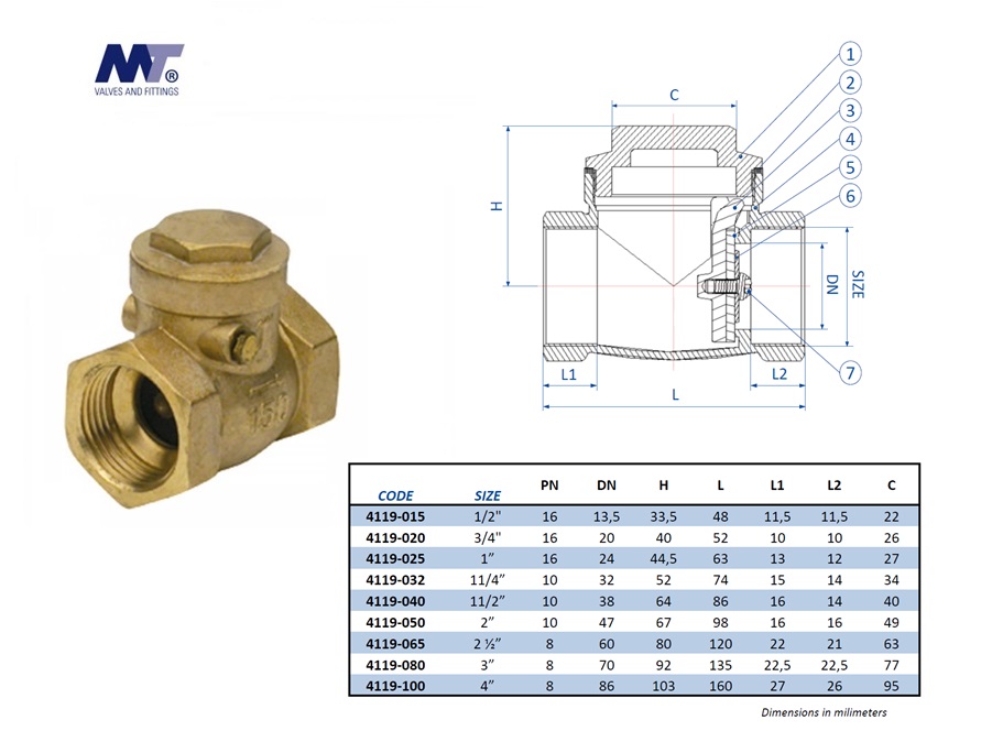 Terugslagklep Brons 350 BSP DN15 - 1/2