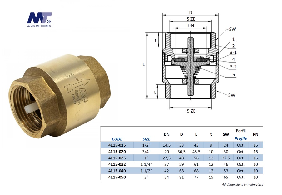 Terugslagklep licht type met metalen sluiter BSP 1 1/4