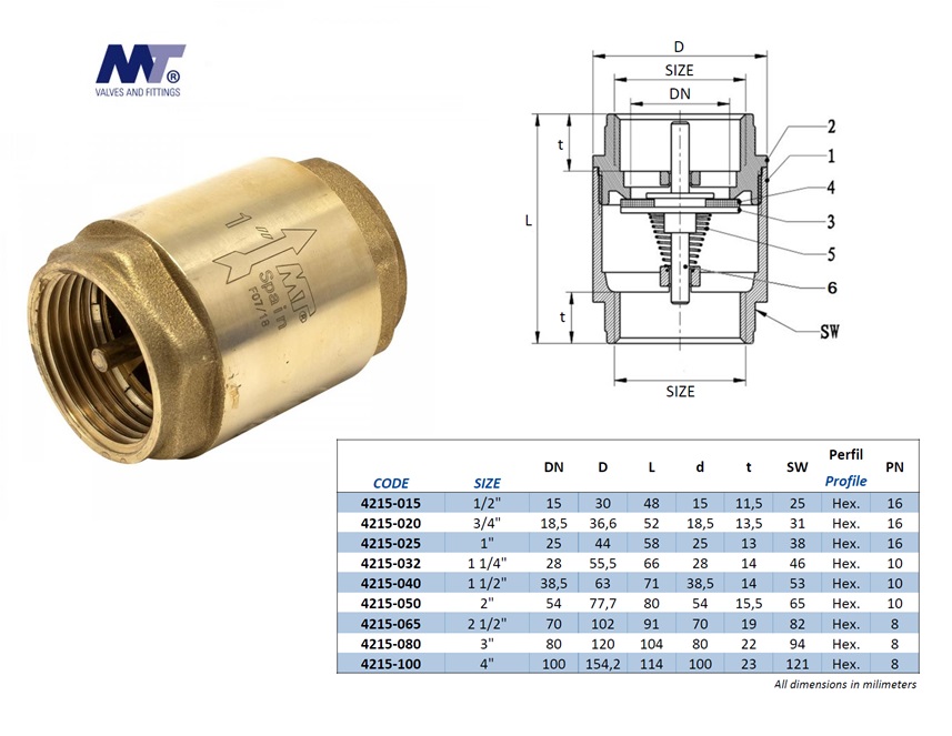 Terugslagklep licht type met metalen sluiter BSP 1/2