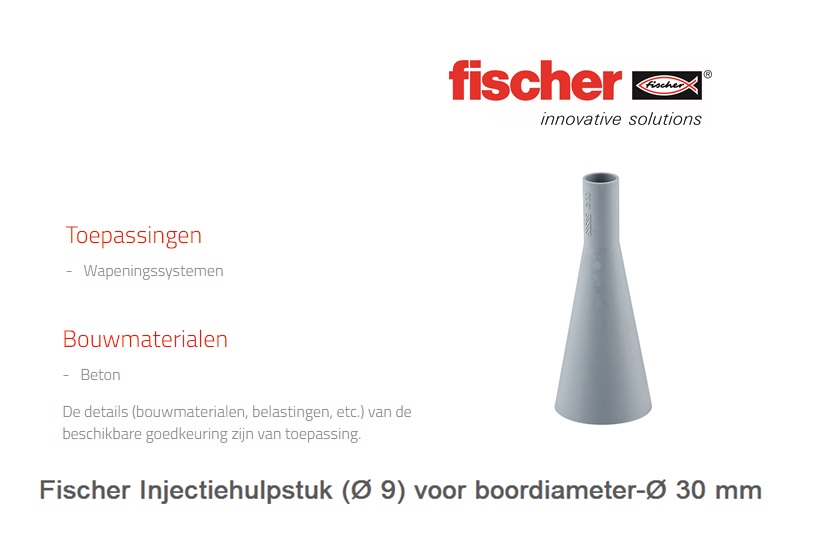 Fischer Injectiehulpstuk (Ø 9) voor boordiameter-Ø30 mm Grijs