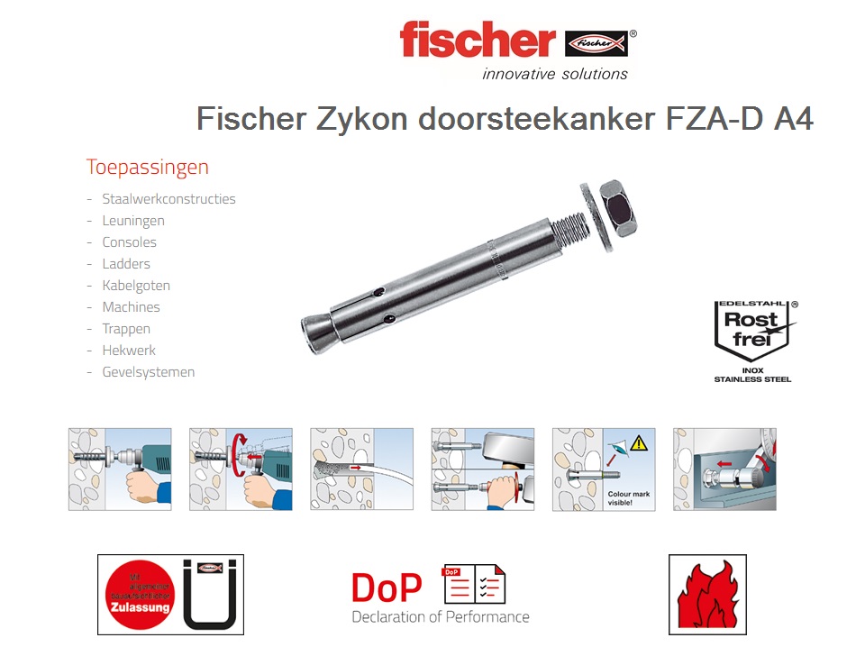 ZYKON-doorsteekanker FZA-D 12x50 M8 D/10 A4