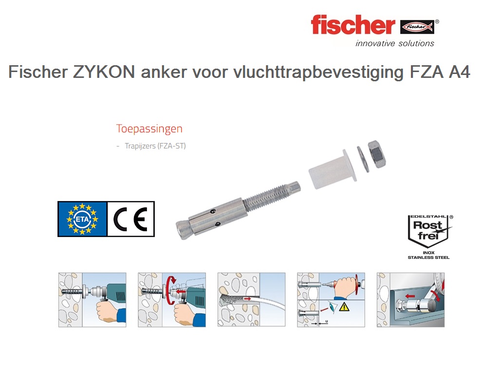 ZYKON anker voor vluchttrapbevestiging FZA 14x40 ST A4