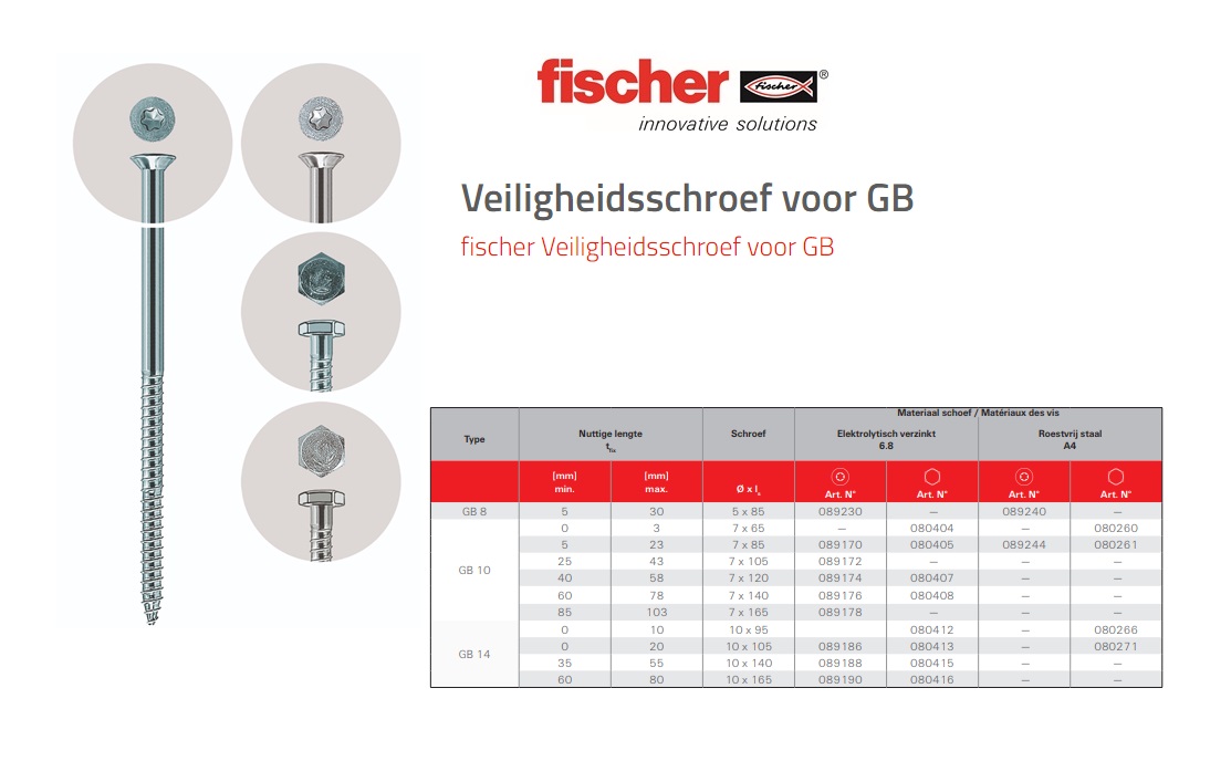 Veiligheidsschroef voor GB 7,0x65 6-kt.