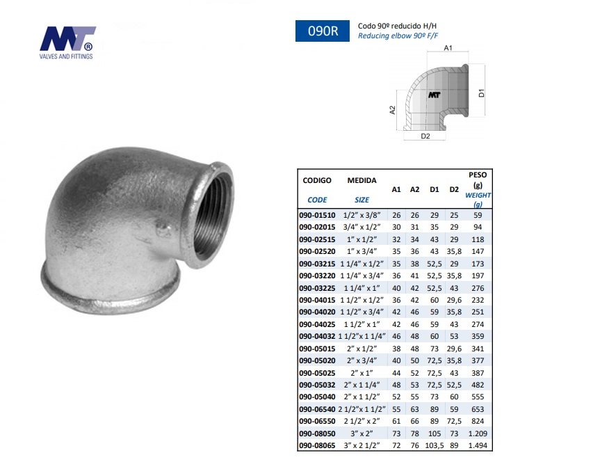 Reduceer Knie 90° binnendraad 90R 1/2