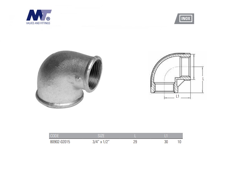 RVS Knie 90° 2x binnendraad BSP 316L 3/4