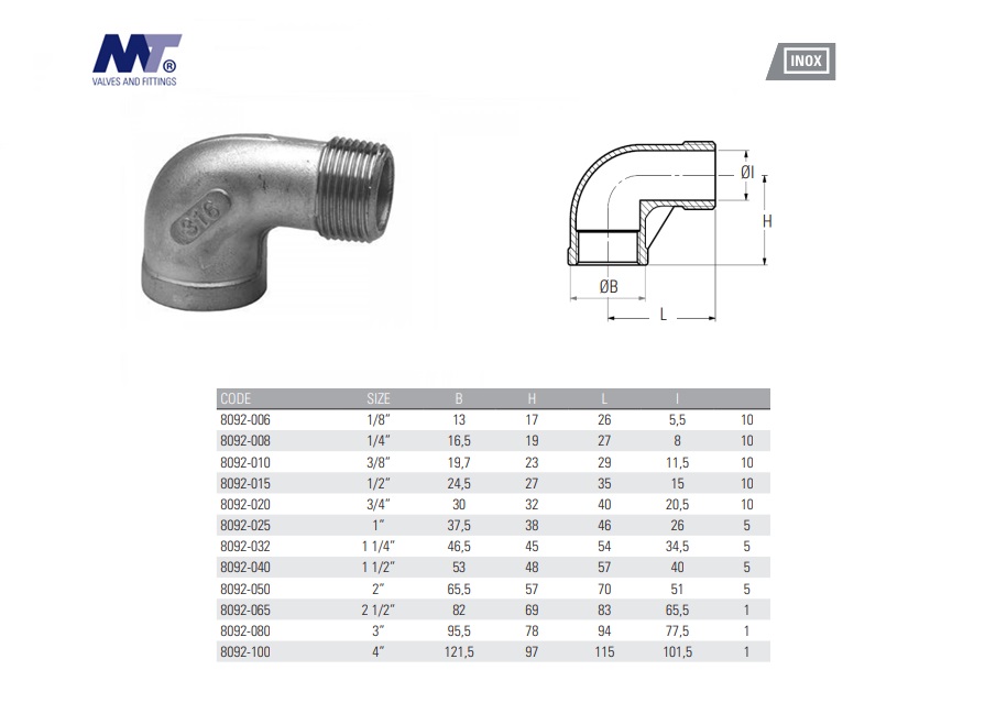 RVS Knie 90° Binnen- en buitendraad 316 BSP 1/8