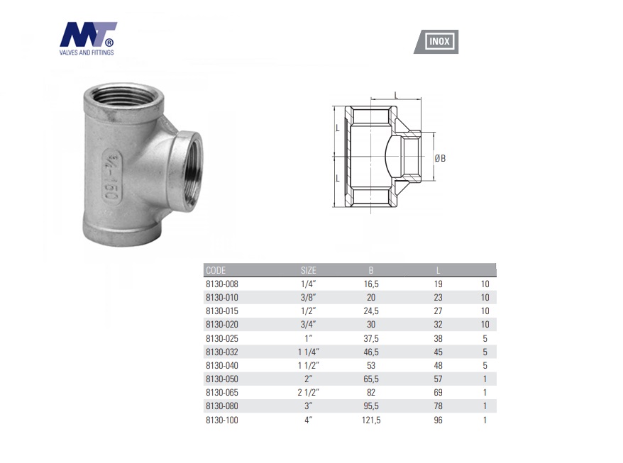 RVS T-Stuk 3xbinnendraad 316 BSP 1/8