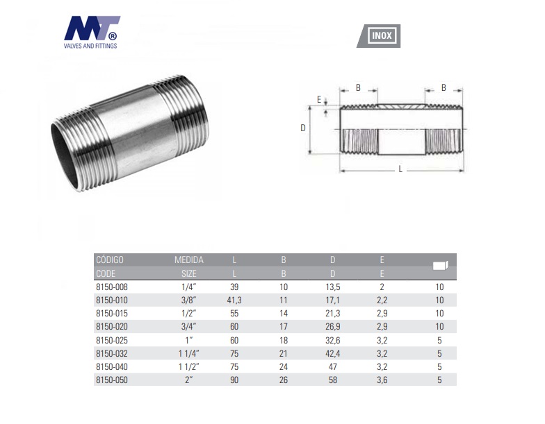 RVS Pijpnippel 316 BSP 1/8