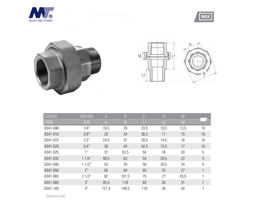 Rvs 3-delige Conische koppeling Bi-Bu 316 BSP 1/4