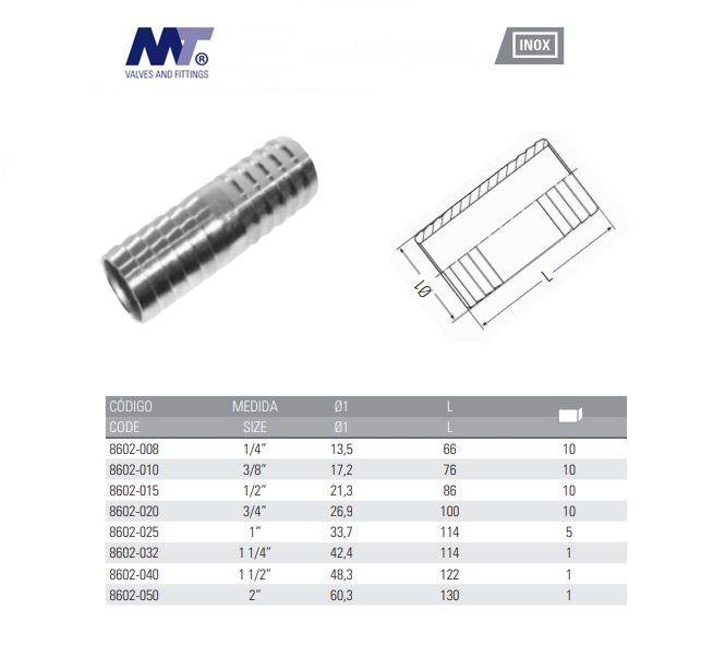 Rvs Slangverbinder AISI 316 L 1/4