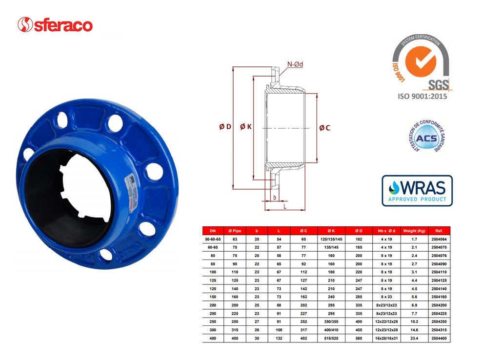 Flens voor PVC-buis PN10/16 DN60-65 trekvasteafdichting Ø63mm