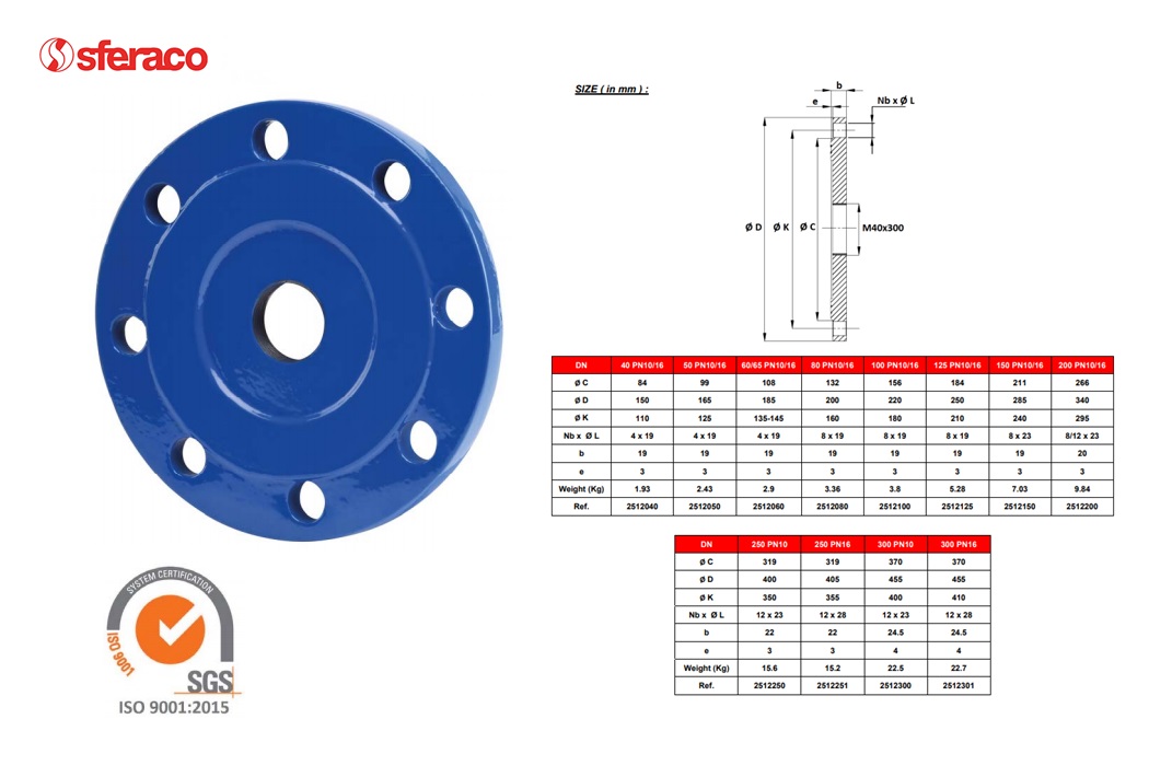 Schroefdraadflens PN16 DN40- kleine schroefdraad M40X300