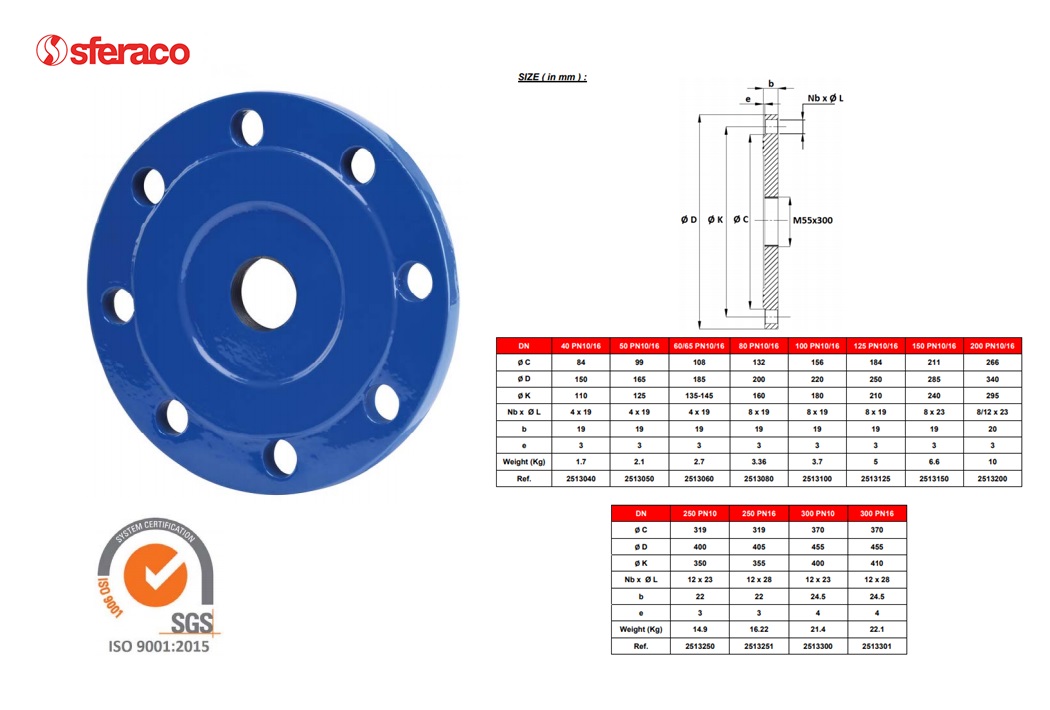 Schroefdraadflens PN16 DN40 Draad M55X300