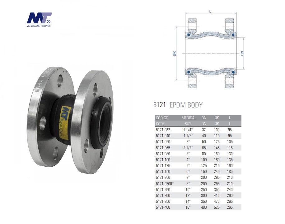 Rubber expansie compensator, Enkele bol EPDM PN10/PN16 DN32