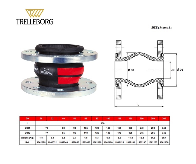 Rubberen compensator 1562 DN 32 EPDM High Temp Teguflex PN10/16