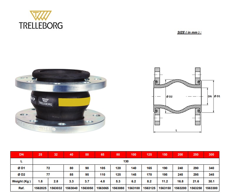 Rubberen compensator 1563 DN32 Eco Teguflex Geel