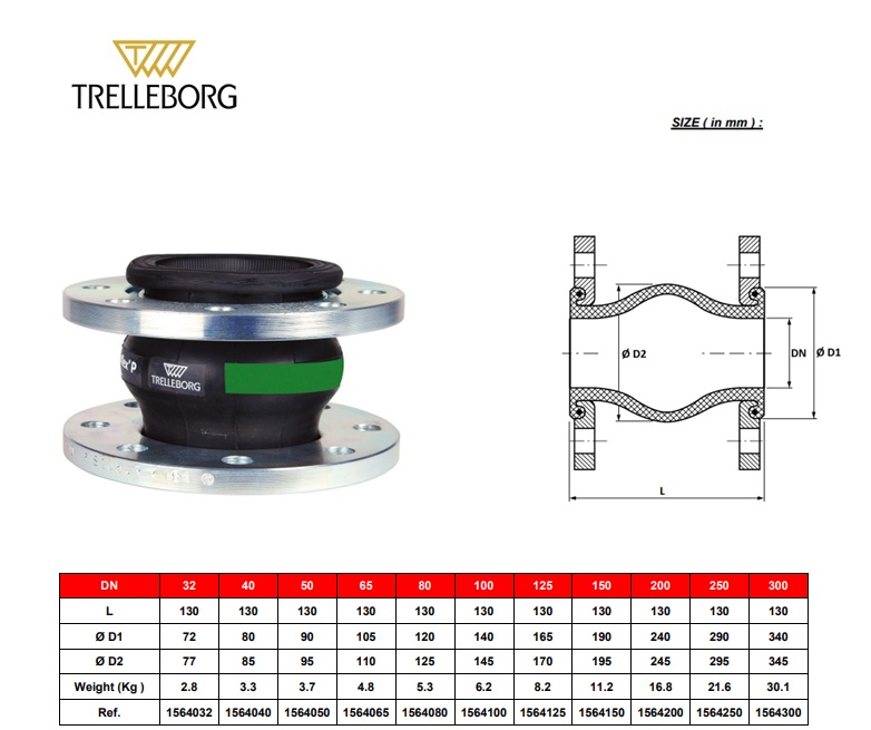 Rubberen compensator 1564 DN32 CSM PN10/16