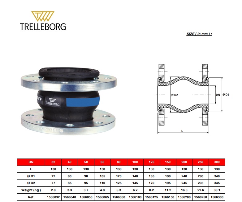 Rubberen compensator 1566 DN50 SBR stalen flenzen / Teguflex PN10/16