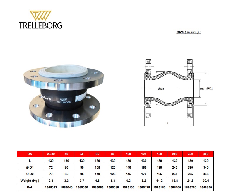 Rubberen compensator 1565 DN50 NBR carbon stalen flenzen PN10/16