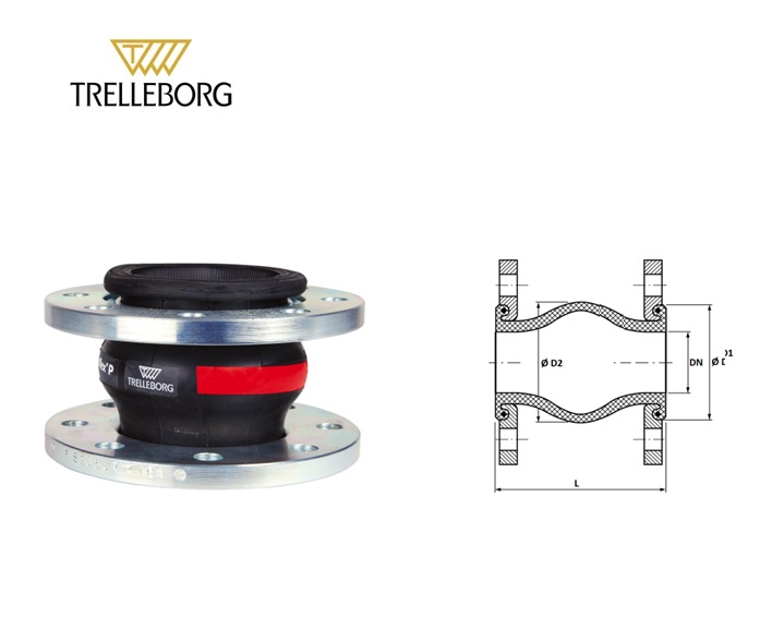 Rubberen compensator 1560 DN40 EPDM Teguflex Teflon huls