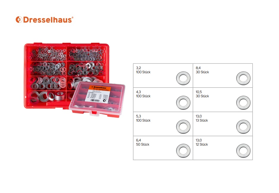 Assortimentsdoos sluitringen DIN 125 (8-vaks / 435 stuks, gesorteerd)