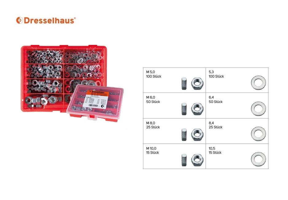 Assortimentsdoos zeskantmoeren DIN 934/ sluitingen vorm A DIN 125 | DKMTools - DKM Tools