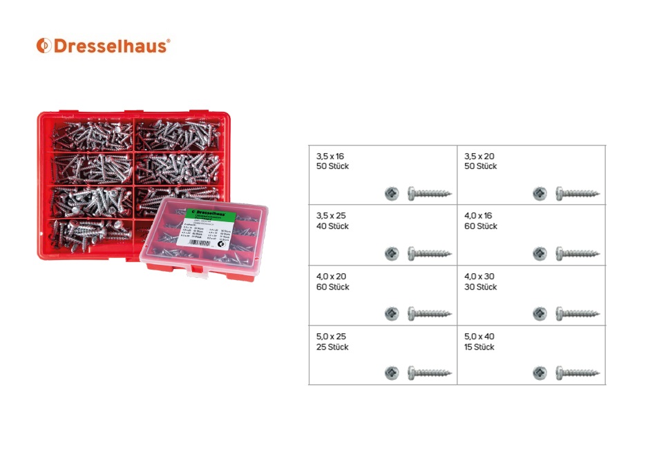 Assortimentsdoos JD plus universele schroeven Pan-head-Z (8-vaks / 330 stuks, gesorteerd)