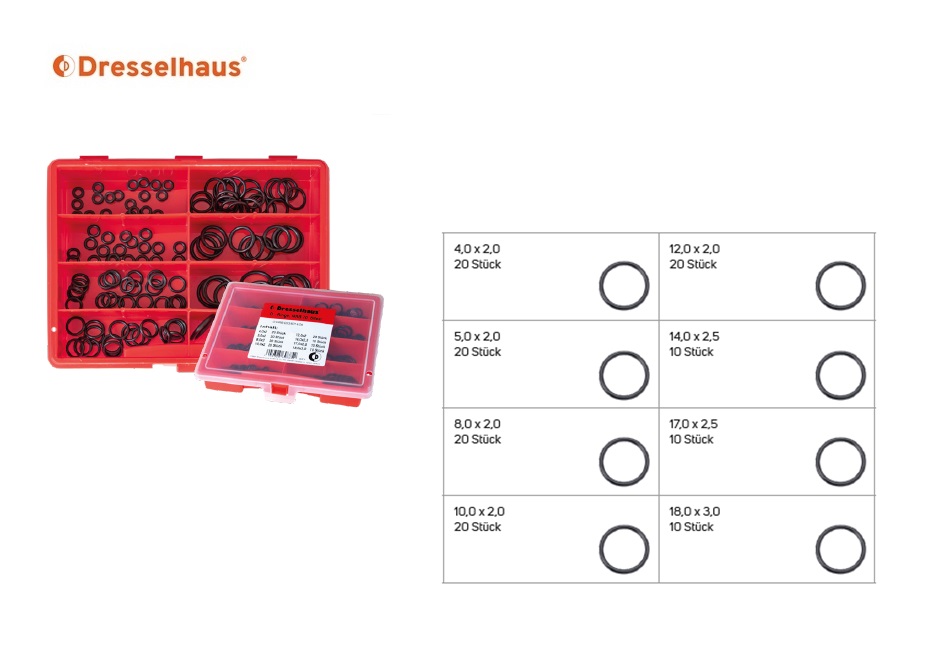 Assortimentsdoos O-ringen NRB 70 oliebestendig (8-vaks / 130 stuks, gesorteerd)