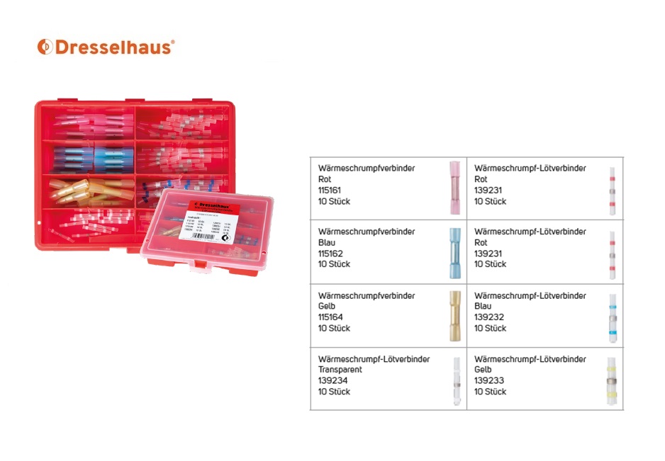 Assortimentsdoos warmtekrimpverbindingen/ soldeerverbinding (8-vaks / 80 stuks, gesorteerd)