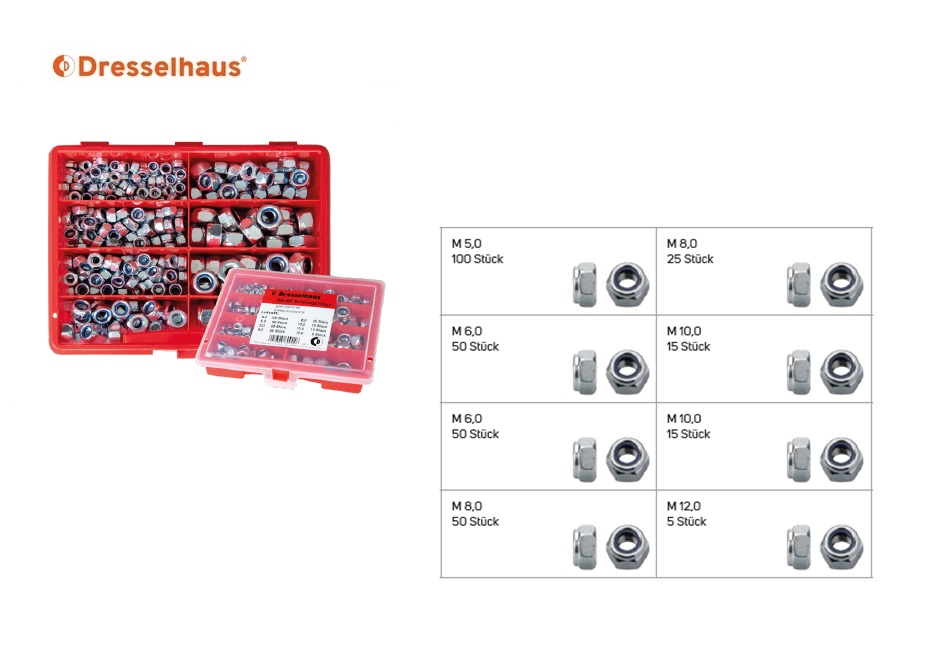 Assortimentsdoos borgmoeren DIN 985 roestvrij staal A2 (8-vaks / 310 stuks, gesorteerd) | DKMTools - DKM Tools