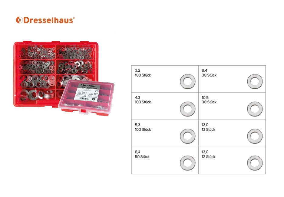 Assortimentsdoos sluitringen DIN 125 (8-vaks / 435 stuks, gesorteerd) | DKMTools - DKM Tools