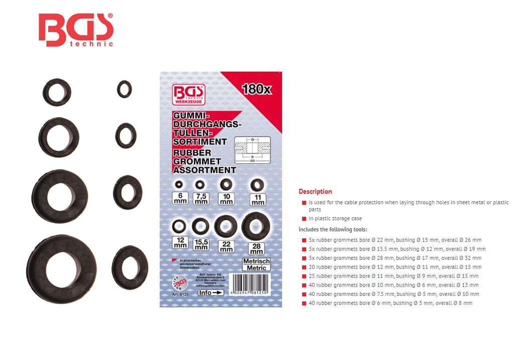 Assortiment doorvoertulen rubber, 180dlg