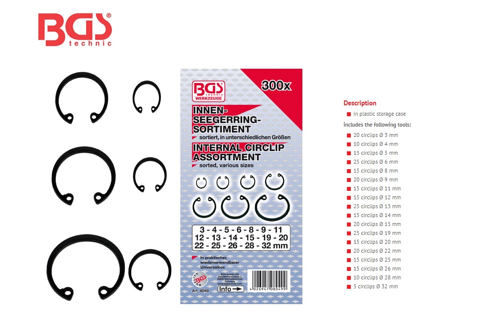 Assortiment borgringen binnen, 300dlg