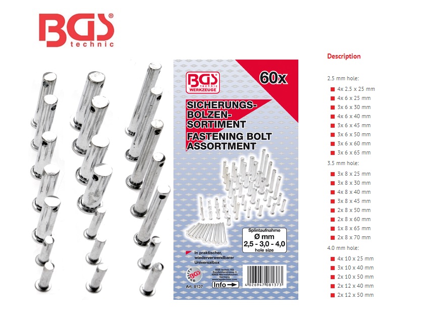 Assortiment borgpennen, 60dlg