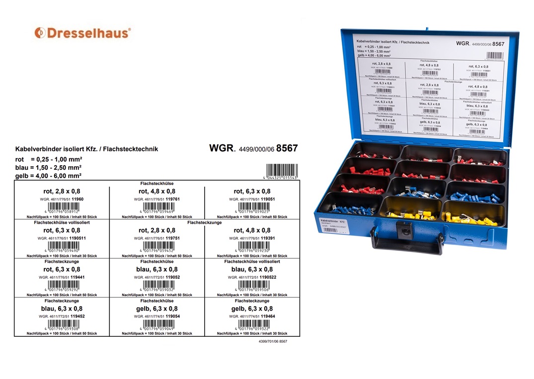 Assortimentskoffer kabelverbinders geisoleerd (18 vaks / 410 stuks, gesorteerd) | DKMTools - DKM Tools