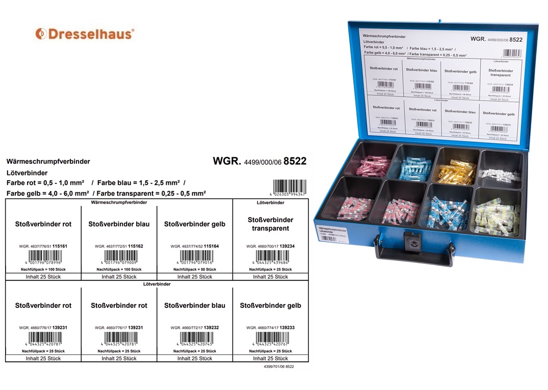 Assortimentskoffer warmtekrimpverbinding (18 vaks / 200 stuks, gesorteerd) | DKMTools - DKM Tools