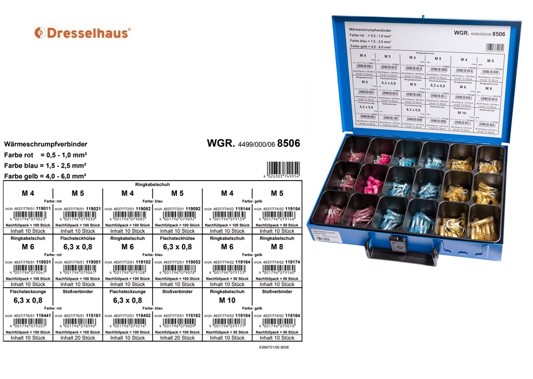 Assortimentskoffer warmtekrimpbuizen uiteinden (8 vaks / 135 stuks, gesorteerd) | DKMTools - DKM Tools