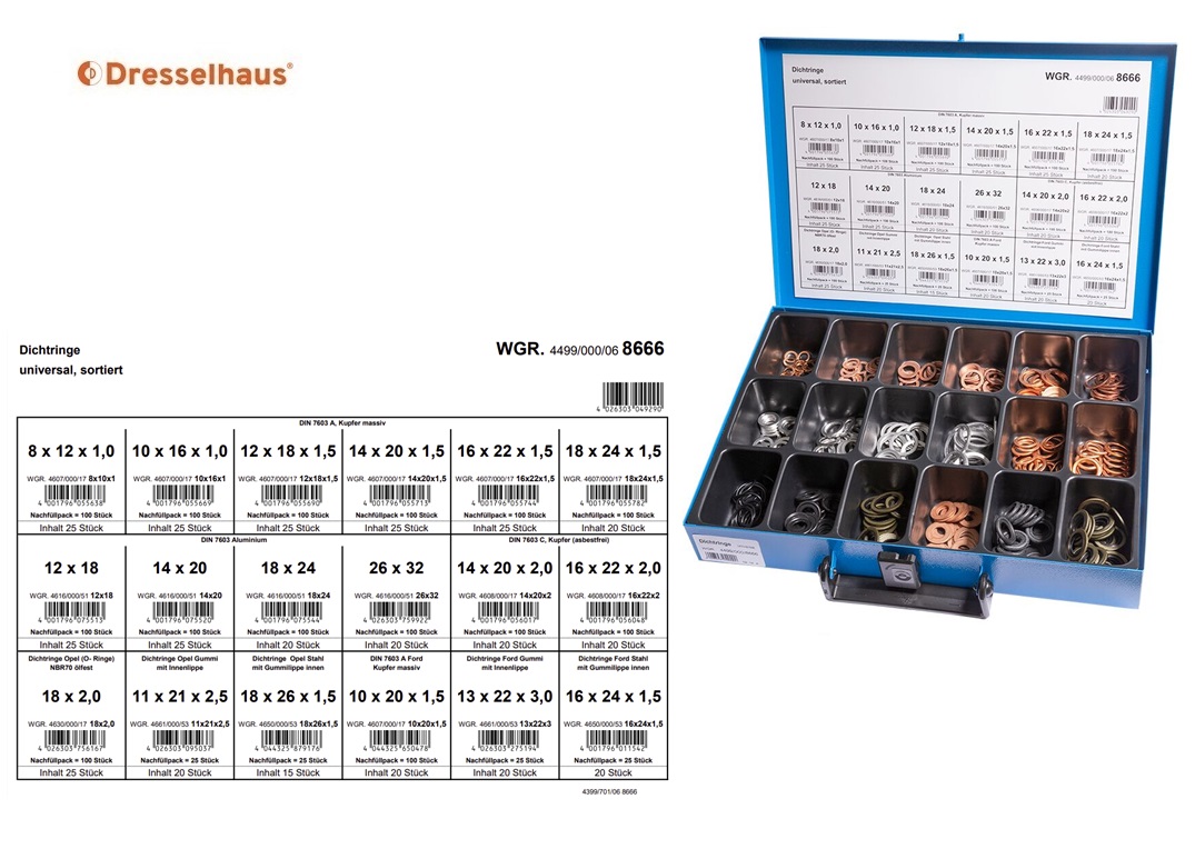 Assortimentskoffer afdichtingsringen universal (18 vaks / 395 stuks, gesorteerd)