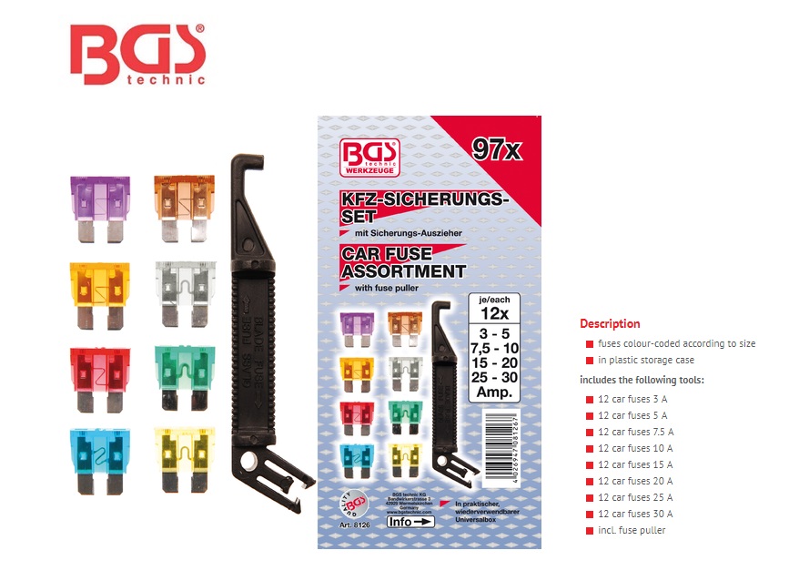 Assortiment autozekeringen MIDI + houder, 97dlg