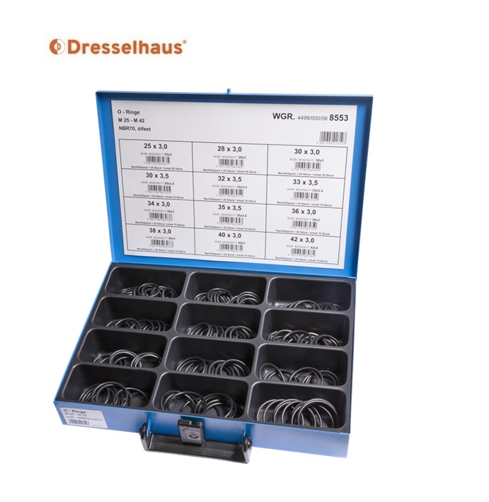 Assortimentskoffer O-ringen NBR 70 oliebestendig (12 vaks / 140 stuks, gesorteerd)